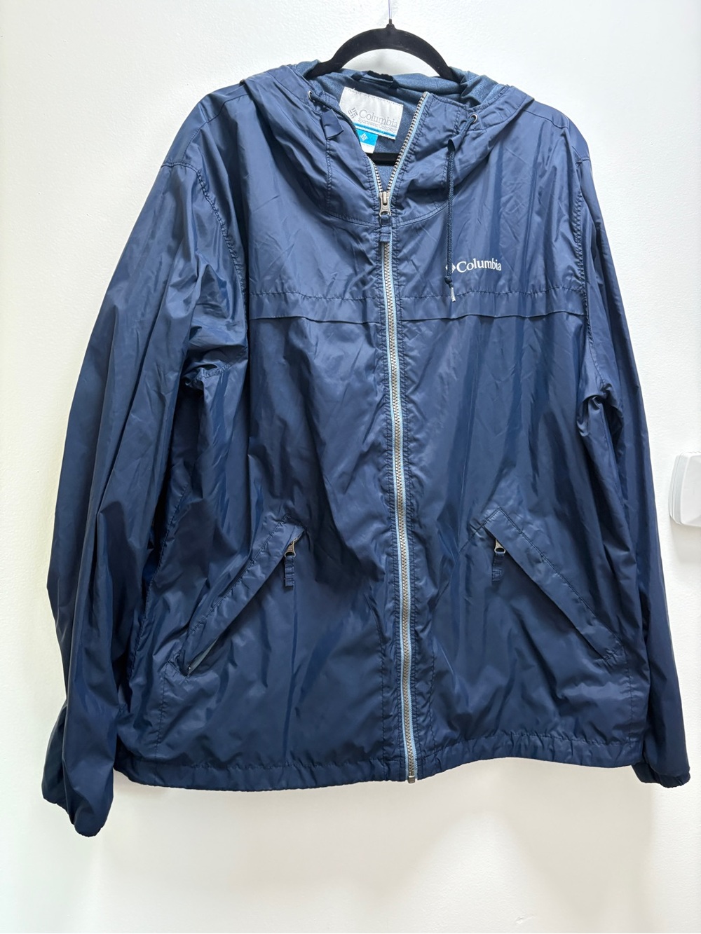 Columbia Navy Hooded Rain Jacket - XL - Fall Rain Coastal Weather Cabincore